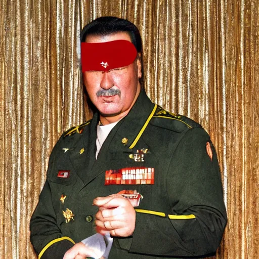 Image similar to Steven Seagal dressed as a soviet commander, realistic portrait.