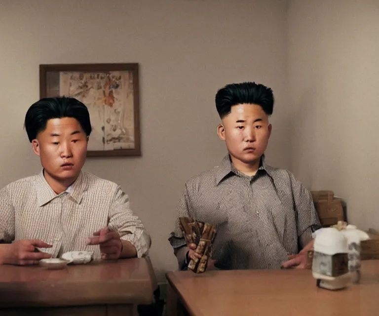 Prompt: hyperralism pineapple express movie still photography of real detailed north korean kim chen with detailed face smoking detailed weed in detailed basement bedroom hyperrealism photography by araki nobuyoshi