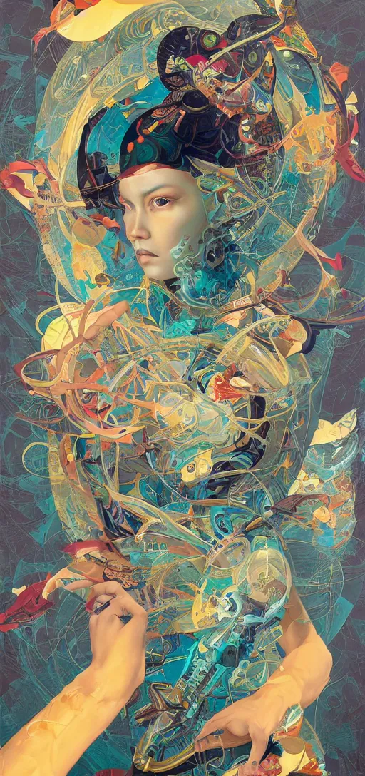 Image similar to tristan eaton, victo ngai, peter mohrbacher, artgerm portrait of a math fractal computer intelligence