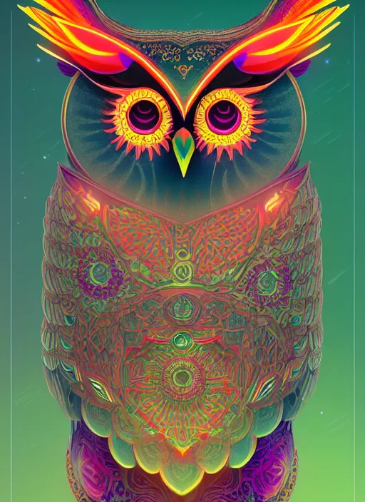 Image similar to symmetry!! product render poster vivid colors divine proportion owl, 神 圣, glowing fog intricate, elegant, highly detailed, digital painting, artstation, concept art, smooth, sharp focus, illustration,