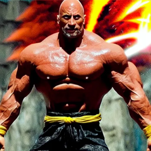 Image similar to photo of a live - action dragon ball z movie featuring dwayne johnson as nappa in full saiyan armor