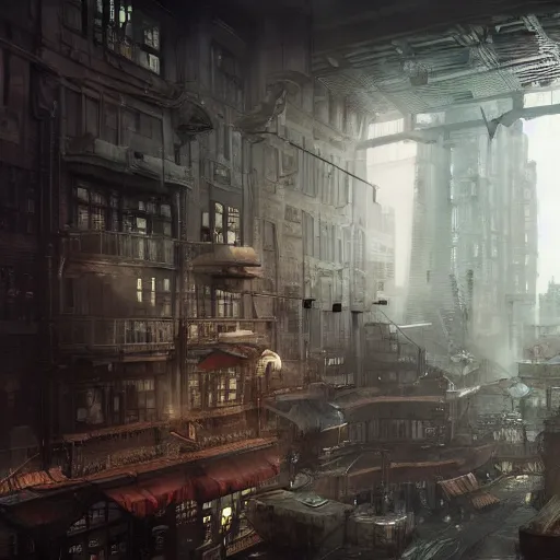 Prompt: inside a dieselpunk city, highly detailed, 4k, HDR, award-winning, artstation, octane render