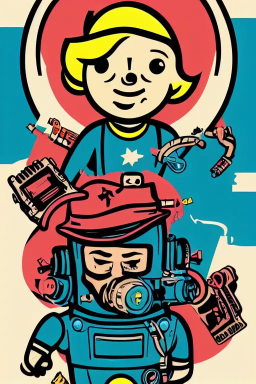 Image similar to fallout 7 6 retro futurist illustration art by butcher billy, sticker, colorful, illustration, highly detailed, simple, smooth and clean vector curves, no jagged lines, vector art, smooth andy warhol style