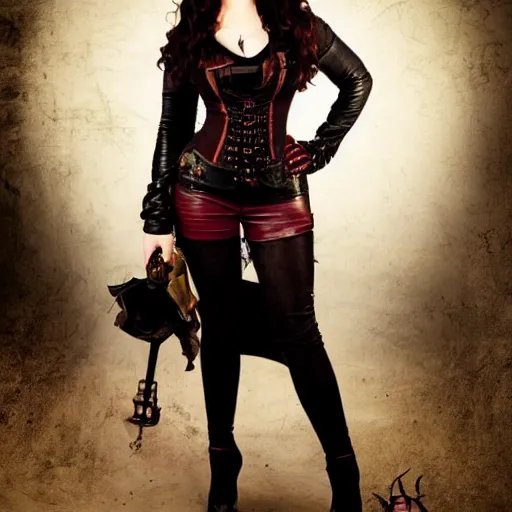 Image similar to full body photo of kat dennings as a steampunk vampire warrior