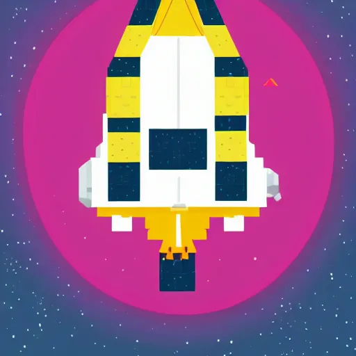 Image similar to space ship in the style of kurzgesagt