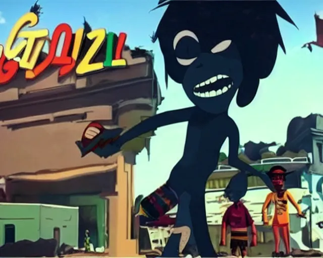 Image similar to still from a Gorillaz music video