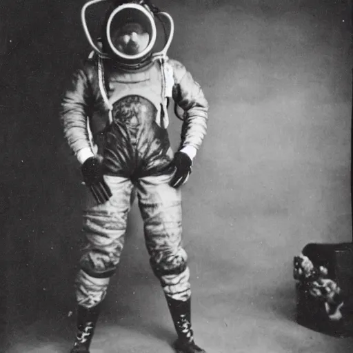 Prompt: detailed photo of a diver wearing an early diving suit. the diver is playing an electric guitar on the moon. old diving suit pictures. old diving suit. early diving suit. old diving suit photos. detailed