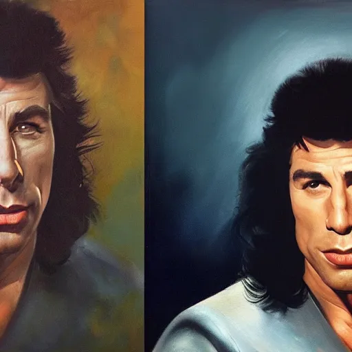 Prompt: ultra realistic portrait painting of john travolta, art by frank frazetta, 4 k, ultra realistic, highly detailed, epic lighting