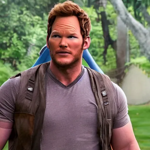 Image similar to Chris Pratt as live action Garfield, hyper-realistic, CGI, highly detailed