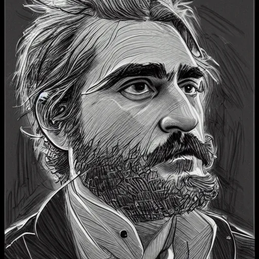 Prompt: a realistic yet scraggly portrait sketch of the side profile of a stern and sophisticated joaquin phoenix, trending on artstation, intricate details, in the style of frank auerbach, in the style of sergio aragones, in the style of martin ansin, in the style of david aja, in the style of mattias adolfsson