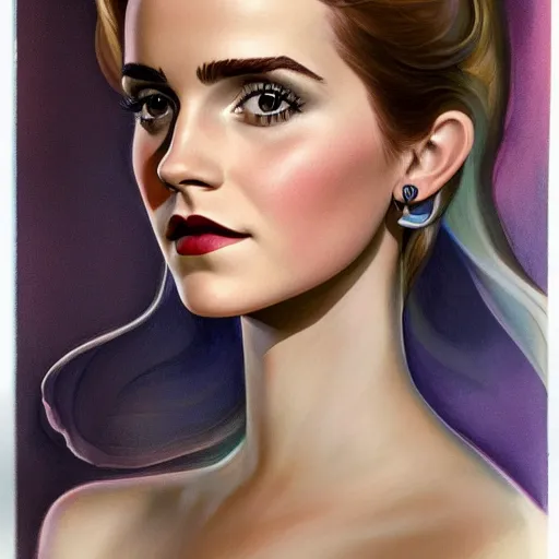 Image similar to a streamline moderne portrait of emma watson in the style of anna dittmann and donato giancola and charles dulac.