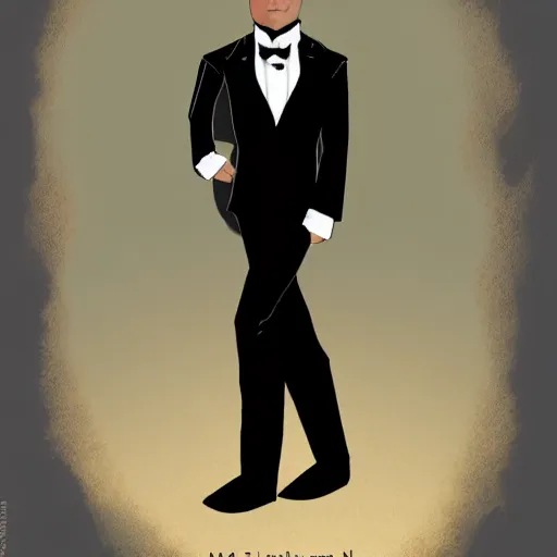 Image similar to d & d style full body portrait, tabaxi male in a tuxedo.