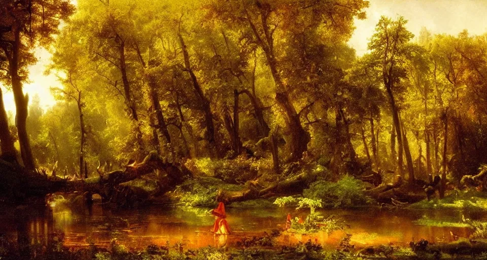 Prompt: Enchanted and magic forest, by Albert Bierstadt,