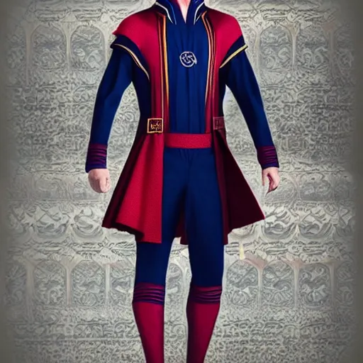 Image similar to conceptual barcelona uniform with doctor strange design, photography, filmic, cinematic, glamor shot