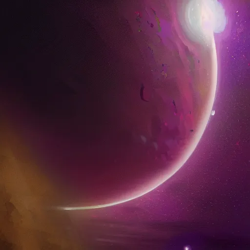 Image similar to a detailed digital painting of a marble - like planet orbiting a large purple sun in a sea of stars, by alena aenami, petros afshar and greg rutkowski trending on artstation, deviantart, planet, clouds, earth, exoplanet, stars, nubulae hubble