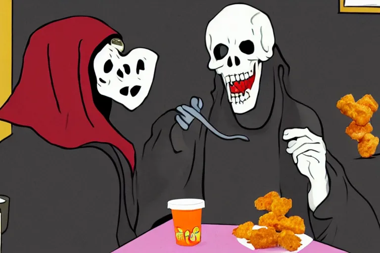 Prompt: the grim reaper eating mcnuggets