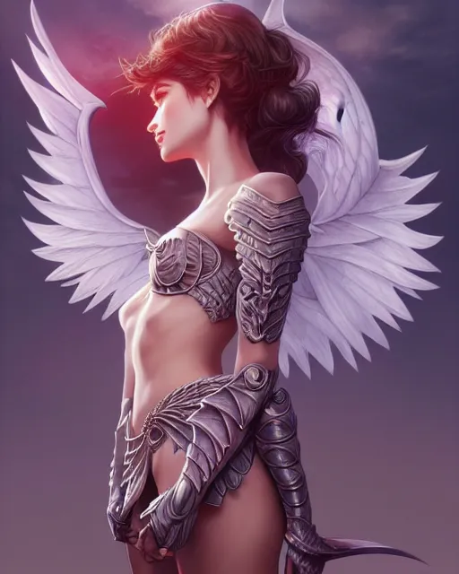 Prompt: 3 / 4 view of woman with wings, confident pose, pixie character, video game genshin impact, intricate, elegant, sharp focus, illustration, highly detailed, concept art, matte, magali villeneuve, artgerm, anime, trending on artstation