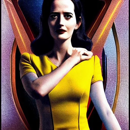 Image similar to a full body portrait of eva green as a star fleet officer from star trek next generation, ultra rendered, extreme realism and detail, 8 k, highly detailed, realistic, completely framed, hyper realistic, colorful, direct lighting, 3 5 mm photo, photorealistic, sharp focus