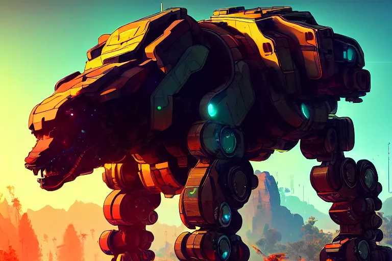 Image similar to bear - mecha - tank machine mecanical creature robot of horizon forbidden west horizon zero dawn radiating a glowing aura global illumination ray tracing hdr fanart arstation by ian pesty and alena aenami artworks in 4 k