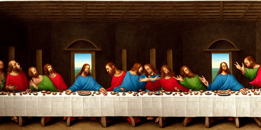 Image similar to the last supper, in the style of Dante’s inferno,