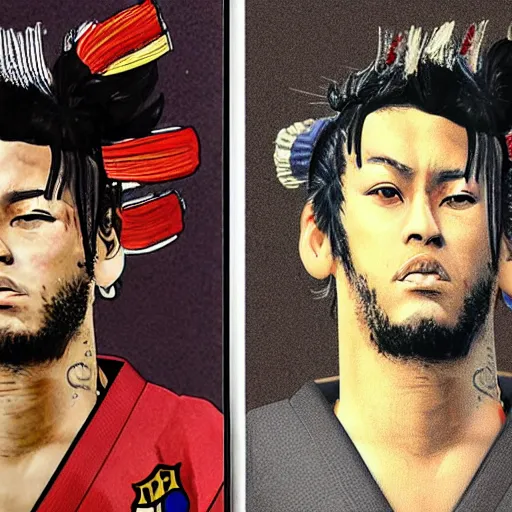 Image similar to Neymar as japanese samurai in 1800s, bust porttait