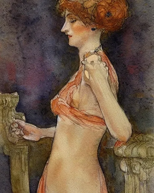 Image similar to beautiful woman by henri privat - livemont, delicate watercolor