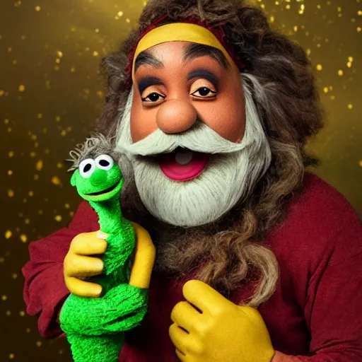 Image similar to an artificer dwarf muppet character with an obsession for gold and gems who loves to sleep on rocky terrain, sesame street, photograph, photography, ultrarealistic, national geographic