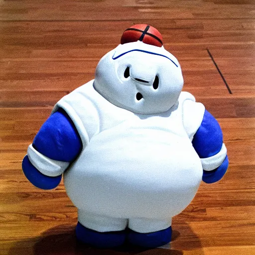Image similar to stay puft marshmallow man playing basketball
