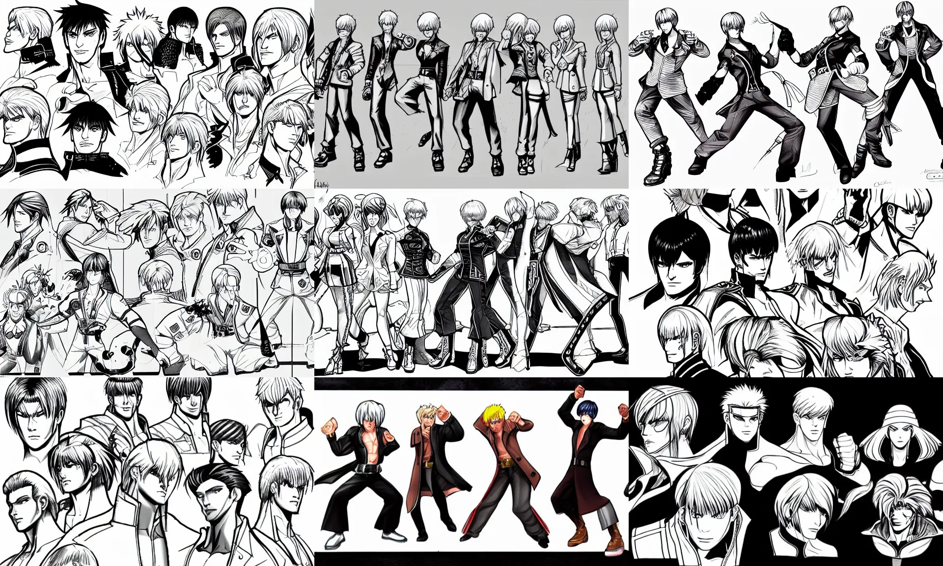 Prompt: lineart character sketches, the king of fighters