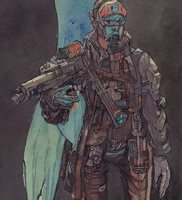 Prompt: a watercolor ink painting of an cyberpunk elven sniper in the style of jean giraud in the style of moebius trending on artstation deviantart pinterest detailed realistic hd 8 k high resolution