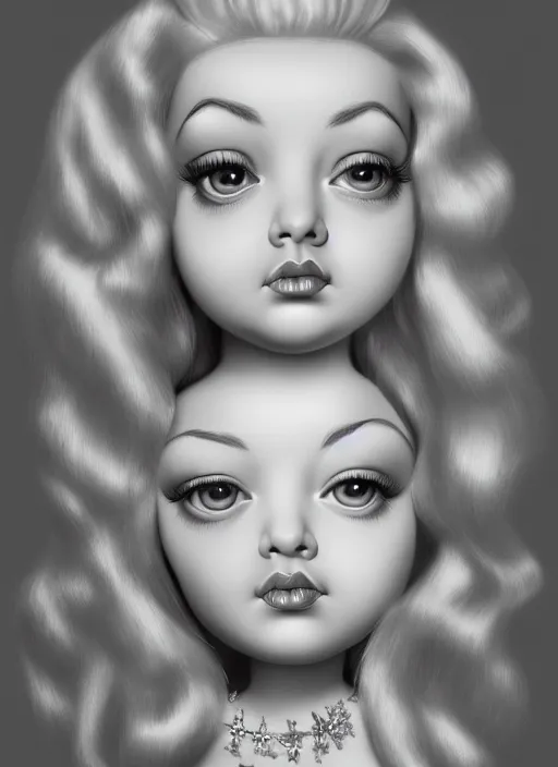 Prompt: diana dors as a mark ryden doll, detailed digital art, trending on Artstation