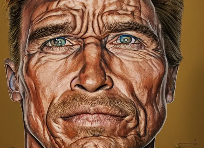 Image similar to a highly detailed arnorld schwarzenegger portrait, james gurney, james jean