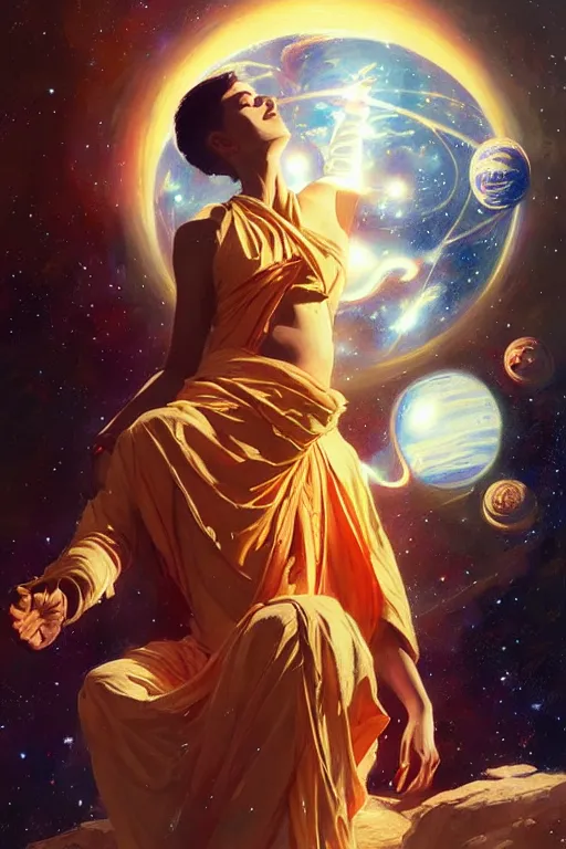 Image similar to space, buddhism, painting by greg rutkowski, j. c. leyendecker, artgerm