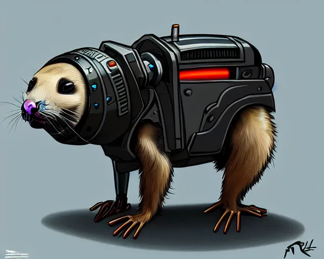 Image similar to futuristic dungeons and dragons ferret robot, robot animal ferret futuristic concept, cyberpunk robot ferret by mickael lelievre and remi cuxac