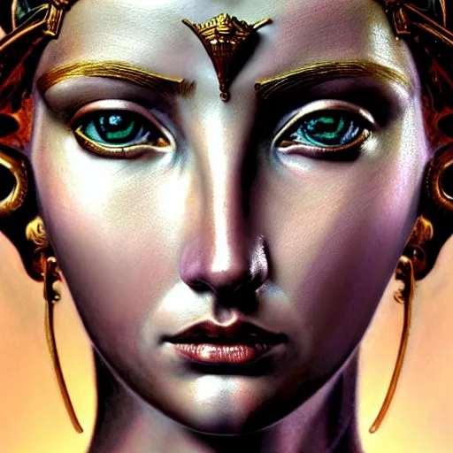 Image similar to hyperrealistic mixed media painting of beautiful goddess Athena, stunning 3d render inspired art by P. Craig Russell and Barry Windsor-Smith, perfect facial symmetry, dim volumetric lighting, 8k octane beautifully detailed render, post-processing, portrait, extremely hyper-detailed, intricate, epic composition, brown eyes, highly detailed eyes, realistic eyes, correct eyes, cinematic lighting, masterpiece, trending on artstation, very very detailed, masterpiece, stunning