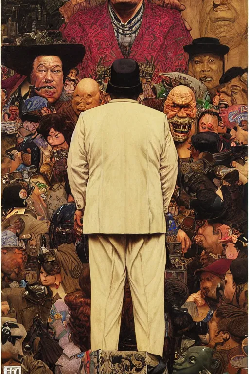 Image similar to full length portrait of huge akebono taro as marvel's kingpin dressed as gangster, new york, painted by lawrence alma tadema, zdzislaw beksinski, norman rockwell, jack kirby, tom lovell, greg staples