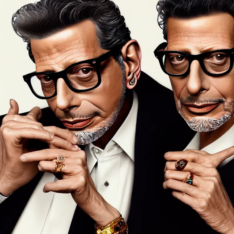 Image similar to a very beautiful gucci portrait of jeff goldblum, highly detailed, intricate, photography, fashion