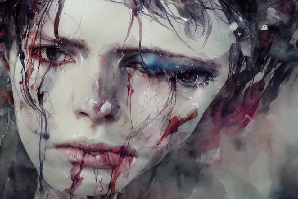 Image similar to concept art, trending on cgsociety and unreal engine, light effect, highly detailed, super wide angle, watercolor by Agnes Cecile