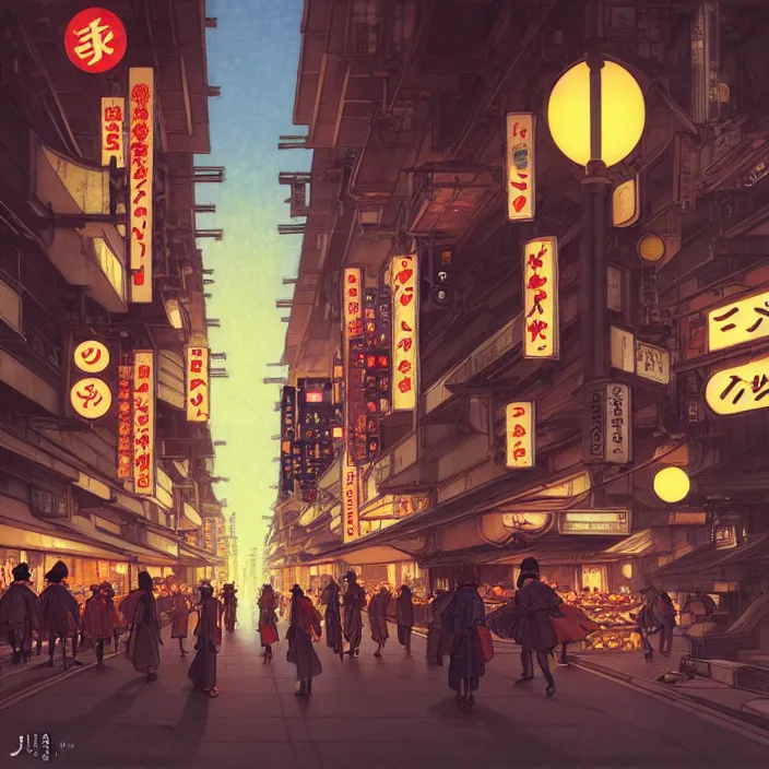 Image similar to empty tokyo at night, spring, in the style of studio ghibli, j. c. leyendecker, greg rutkowski, artem