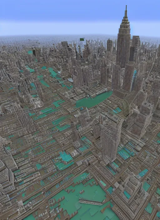 Prompt: new york city built in minecraft, detailed, rtx, 4 k resolution