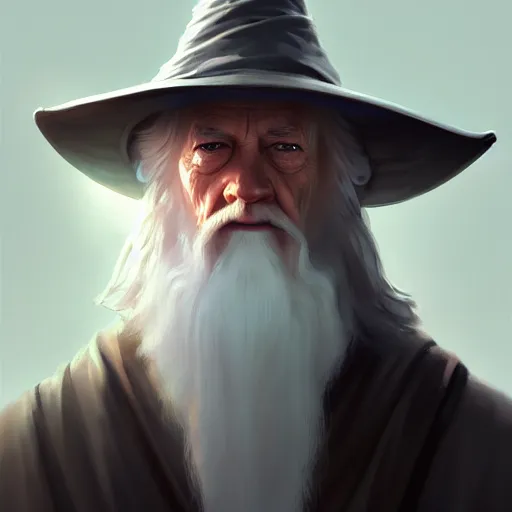 Image similar to portrait of gandalf the white 4 k, concept art, by wlop, ilya kuvshinov, artgerm, krenz cushart, greg rutkowski, pixiv. cinematic dramatic atmosphere, sharp focus, volumetric lighting, cinematic lighting, studio quality