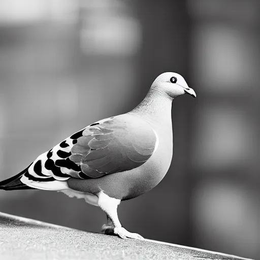 Image similar to a pigeon wearing a costume, photography BW