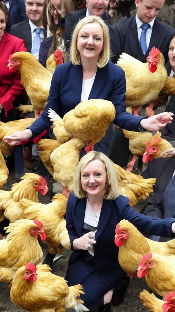 Prompt: liz truss, trussing a chicken