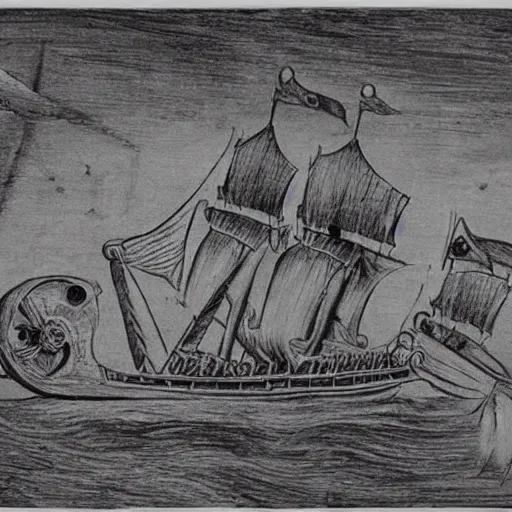 Prompt: da vinci drawing of the flying dutchman pirate ship ultra detailed 4k