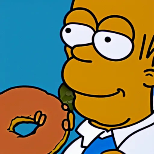 Prompt: Homer simpson eating a plain bagel, disgruntled upon realising he is not eating a donut, 4k, Blender