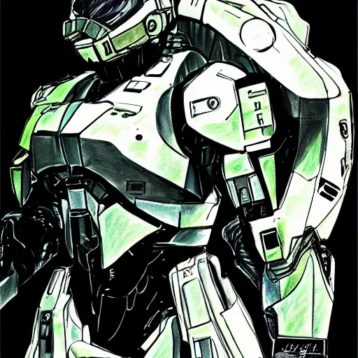 Image similar to A drawing of Master Chief, made by Yoji Shinkawa, highly detailed, trending on Artstation, concept art