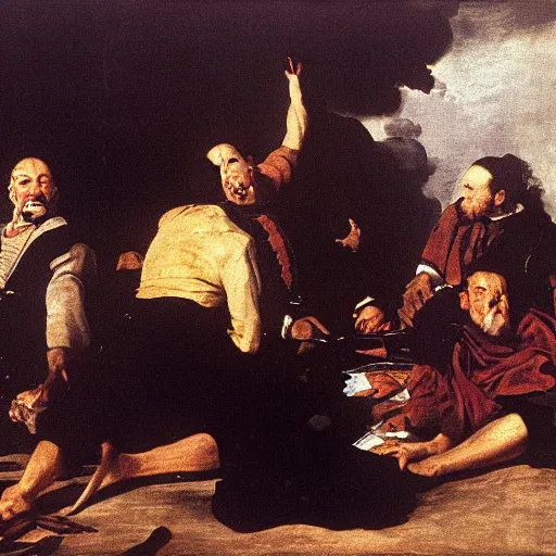 Prompt: Things fall apart, the centre cannot hold, mere anarchy is loosed upon the world, painted by Diego Velazquez