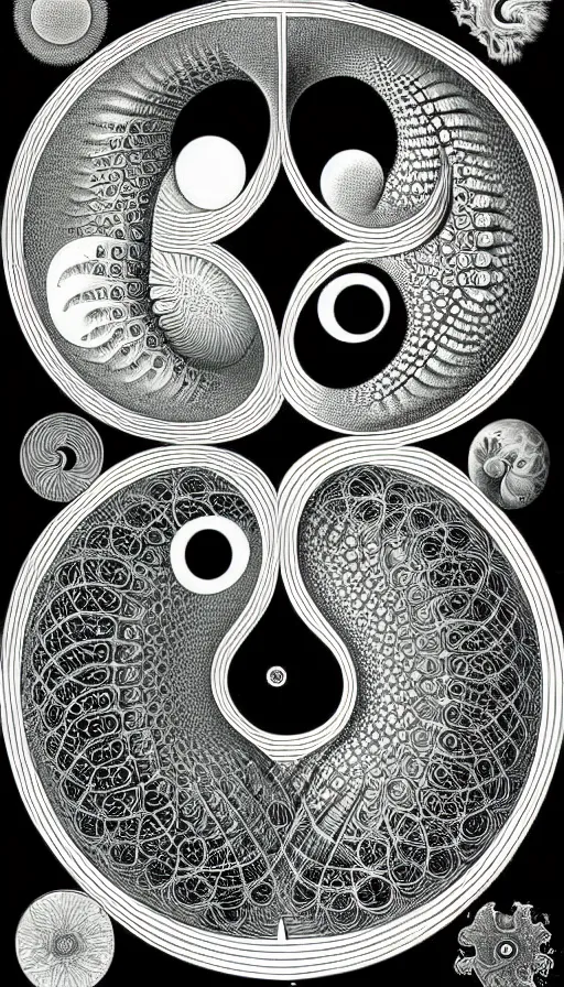 Prompt: Abstract representation of ying Yang concept, by Ernst Haeckel