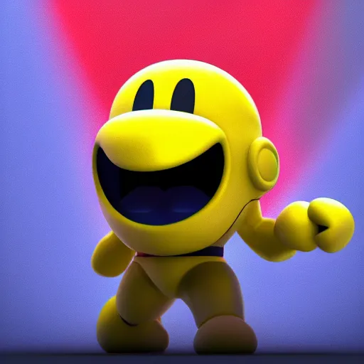 Prompt: Pac-Man from Super Smash Bros Ultimate wearing a suit, octane render, 3d render, trending on artstation, artstation