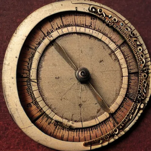 Prompt: A circular antique ruler, steampunk